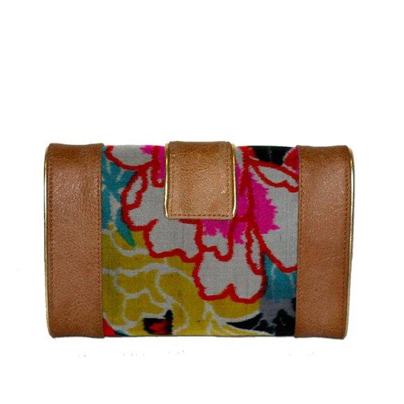 Hermosa Floral Tan Leather Clutch